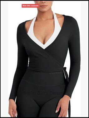 Long Sleeve V Neck Wrap Crop Top for Yoga Pilates Dance